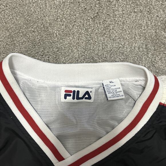 Vintage FILA 90s Black V-neck Pullover Golf Jacket Windbreaker Mens Size XL - Picture 2 of 5